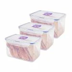 Lock & Lock Classic Rectangular Plastic Airtight Food Storage Container with Leak Proof Lid, 1.9 Liter, Transparent, Set of 3 (HPL818)