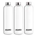 Agaro Elite Borosilicate Glass Water Bottles, Pack Of 3, 1000Ml Capacity Each, Microwave Safe, Leak Proof & Airtight Lid, Transparent, Clear
