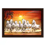 Lucky Seven Running Horses Vastu UV Matt Textured Framed Digital Reprint 14 x 20 Inch Painting