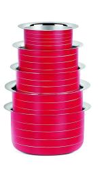 Nirvika Red Stainless Steel Tope Set Combo of 450, 650, 950, 1400 and 1900 ml (Pack of 5)