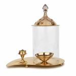 Narayan Bhakti 7 Brass Akhand Diya with Insence Stick Holder, Oil Lamp for Home, Office, Puja, Mandir, Decorative Lantern Diya with Glass/Shade Cover for Prayer, Return & House Warming Gift (18x15cm)