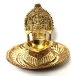 NAAYAGI - PURE BRASS MADE KANCHIPURAM KAMAKSHI VILAKKU - SMALL SIZE - 5.3 INCH HIGH + LIGHT WEIGHT BRASS PLATE