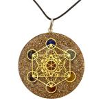 Astroghar Metatrons Cube Merkaba Seven Chakras Sacred Geometry Orgone Crystal Red Pendent