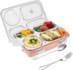 MT HUB 4 Compartment BPA Free Stainless Steel Lunch Box with Spoon, Tiffin Box For kids