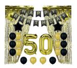 Festiko 50th Birthday Decorations Party Supplies, Gold Black Balloons Happy Birthday Banner For Fifty Years Old Birthday Party