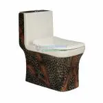 Vardhman Ceramics Designer One Piece Western Commode Toilet Water Closet EWC Floor Mounted S Trap 225mm / 9 Inch Multi Color Wooden Finish - Battle-29