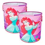 Kuber Industries Disney Princess Print Round Laundry Basket|Polyester Clothes Hamper|Waterproof & Foldable Round Laundry Bag with Handle,45 Ltr.Pack of 2 (Pink)
