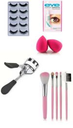 Lenon Beauty 5 Pcs Makeup Brush, 5 Pair Eyelashes, Eyelashes Glue, Eyelashes Curler, 2 Sponge Puff (14 Items in the set)
