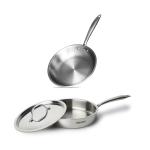BERGNER Argent Triply Silver Stainless Steel Saute Pan 22 cm and Fry Pan 20 cm with Lid (pack of 3)