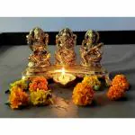 Pranjals House Aluminium Gold Laxmi Ganesh Saraswati With Deepak Oil Lamp Diya