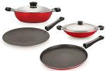 Nirlon 4 pcs of Red and Black Scratch Resistance Non-stick Aluminium Kitchen Cookware Utensil Gift Set, Standard
