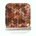 Castleite Multicolor Square Melamine Striped Quarter Plates (Size 7 inch, Set of 6)