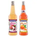 Manama Litchi Syrup and Orange Syrup | 750ML Each | Mixer for Mocktails, Cocktails, Drinks, Juices, Beverages | Pack of 2