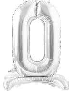 AMFIN (Pack of 1) 32 inch Self Standing 0 Number Balloons Birthday Party Decoration, 0th Birthday Party Decoration Items, Silver 0 Number Balloons, 0 Number Foil Balloons Silver