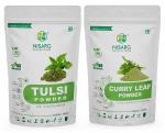 NISARG ORGANIC FARM Combo of Tulsi and Curry Leaves Powder I Traditional Method I for Hair fall & Dandruff Control, Reduces Oil control & Dark Spots, Skin & Face care I Strong and Shiny Hair - 1kg x 2 Pack