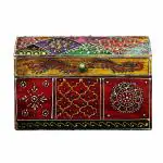 Shri Majisa Handicraft Handmade Wooden SMALL JEWELLERY BOX RED AND YELLOW MIX COLOR Gift decorative item home table decor(8x5.5x4.5)inch