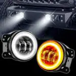 AutoBizarre 4 inch White Amber Ring DRL Fog Light Round White Light LED Fog Light Assembly Fog Lamp Compatible with All Cars