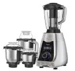 Havells Silencio Lowest Noise 4Jar Mixer Grinder with HVDC Technology | Slow Speed Grinding, Double Layer Insulated Steel Jar, LED Display/Pre-Set Options & Hands free operation (Grey Black) 500Watts