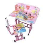 Lakdi The Furniture Co Kids Study Table with Chair Set | Height Adjustable Wooden Baby Desk Age Between 2-12 - Pink Color (Pink)