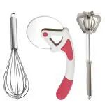 IDEAL PRIME Heavy Duty Stainless Steel Manual Hand Blender Pizza Cutter Whisk Set Of 3 Steel Mathani Mixer Egg Beater Slicing Cutter Kitchen Tools Pack Of 3