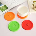 KATHIYAWADI Button Shaped Household Round Silicone Colorful Coasters Tea Coffee Cup, Water Glass Holder Matte (6 Pieces Set)