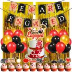 Zyozique 39 Pcs Engagment Decorations Kit -Banner, Cake Topper, Cupcake Topper, Foil Curtain and Balloons
