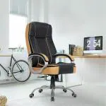 Adiko Designer Cushioned High Back Office Chair Executive Chair in Black & Beige with heavy duty Chrome plated Metal Base