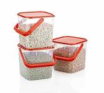 Flossymart Red Plastic Storage and Container For Kitchen Food, 5000 ml - 3 Pcs