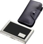 StealODeal Black Leatherite Case With Water Resistant Metal 15 Card Holder (Set Of 2)