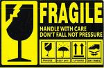 Blackdreams Black, Yellow Self Adhesive Fragile Handle Packing Sticker With Care - 4 X 2.5 Inch (Pack Of 100)
