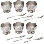 Dynore Stainless Steel Set of 12 - 6 Lotus ice cream cup and 6 ice cream spoon