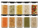 Qtrix Unbreakable Air Tight Plastic containers Set for Kitchen Storage Grocery Container, Air-Tight Design & Unbreakable Pack of 10 Black