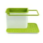 Kruvad Dishwasher Liquid Stand 3 in 1 Kitchen Storage Holder Kitchen Sink Organizer Soap & Sponge Stand, Cloth Hanging Stand and Liquid Bottle & Brush Stand Organizer Self Drying Base Plate