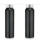 DARAZ Stainless Steel 1000 ML Water Bottle for Fridge/School/Outdoor/Gym/Home/Office/Boys/Girls/Kids, Leak Proof and BPA Free(Black Colour, Set of 2, 1 Litre)