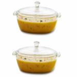 OUPSTRIVE Microwave Oven Safe Serving Glass Bowl Set with Glass Lid, Tempered Glass, Rice Bowl for Serving Dinner, (1000 ml Each, Set of 2)