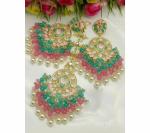 Gyaan Jewels Handmade Brass Earring and Maang Tikka Set Blue (Women) (Pack of 1) Free Size