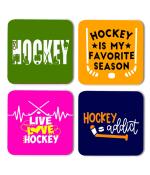Whats Your Kick Live Love Hockey Printed Set of 4 Coasters With Beautiful Metal Stand