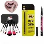 KA CAYLA Makeup Brushes, Bonjour Eye Lashes, Kajal and pencil liner black combo set