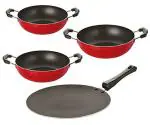 Nirlon 4 pcs of Red, Black Heat Resistance Pot and Pans Cookware Combo Set Standard