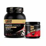 Megagrow Mass Gainer Whey Protein Powder Milk Chocolate Flavour 1kg, with Megagrow Creatine Monohydrate Powder 250g