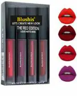 BLUSHIS Non Transfer Insta Beauty Waterproof Long-lasting Sensational Liquid Matte Lipstick Combo Pack Of 4 (Multicolor
