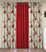 Fashion String 3 Piece 3D Tulips Eyelet Polyester Door Curtains - 7 Feet, Maroon