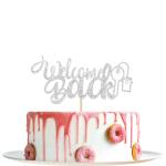 Festiko Silver Glitter Welcome Back Cake Topper New Home, New Baby, Housewarming, Retiring From The Army, Return From Maternity, Family Party Decoration Supplies, Black