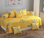 HIDECOR New Perfect Collection Yellow Floral Print Glaze Cotton 250 TC 1 Single Bedsheet with 5 Cushion Cover & 2 Bolster Cover