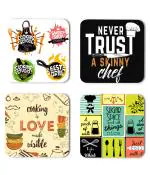 Whats Your Kick Food Lover Never Trust A Skinny Chef Quotes Printed Set of 4 Coaster With Metal Stand