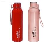 cello Puro steel-x benz 900 ml Bottle (Pack of 2, Red, Pink, Plastic, Steel)