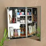 Pgen Steel Stainless Steel Bathroom Mirror Cabinet Storage Wall Shelf