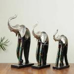 Kaptown Kreations Wooden Handmade Black Color Walking Elephant Set Of 3 Home Showpiece (10x3.5x17x) Inch