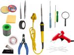 Fadman Yellow###1 Black Soldering Iron Kit, Soldering Paste Flux, Solder Wire, De Soldering Wick, Wire Cutter, 2 In 1 Screw Driver, Red 20W Glue Gun, 5 Glue Sticks (Set Of 19)