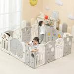 Chekido 18 Panel Playpen for Babies Kids Play Yard with Mat and Balls Gate Playard for Baby Play Area Indoor Setup,Kid Toddlers Upto 4 Yrs (6*6FT 36SQFT Grey Elephant)